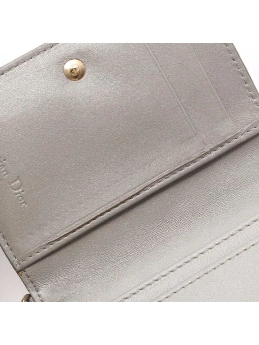 Dior Card Holder Lady Dior Cannage Pearl Gray Leather Bloom Wallet